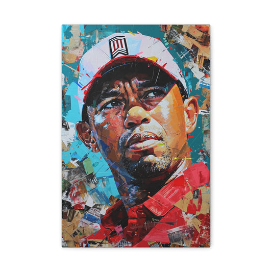 Tiger's Triumph: Pop Art Collage of Golfing Excellence - Athletic Expressions Canvas