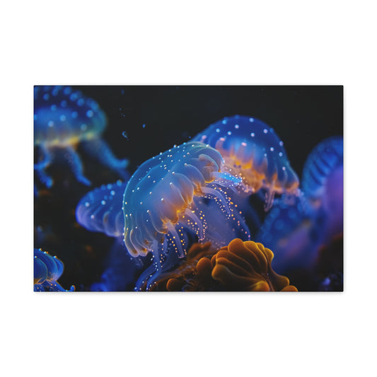 Subaquatic Symphony: Bioluminescent Wonders - Creatures of the Sea Canvas