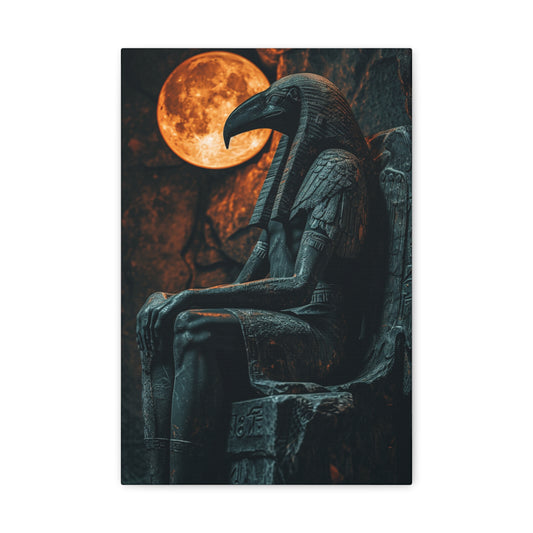 Thoth's Vigil: Guardian Under the Blood Moon - Divine Deities Canvas