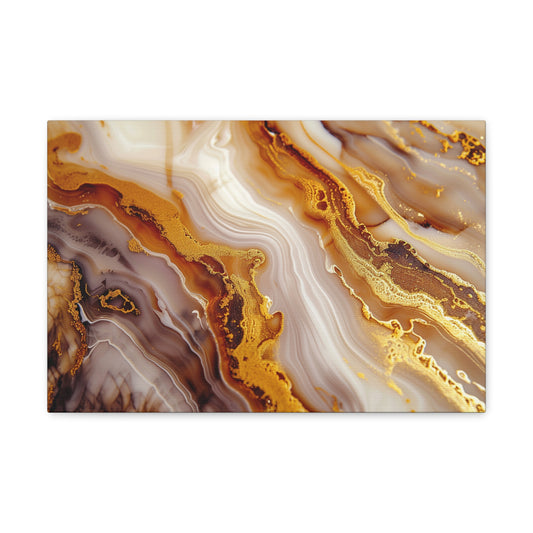 Gilded White Elegance - Marbleized Canvas