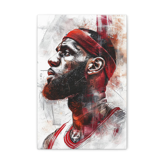 LeBron's Majesty: Artistic Portrait of Basketball Royalty - Athletic Expressions Canvas