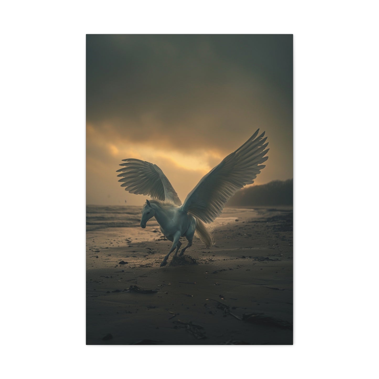 Nocturnal Serenity: Pegasus on the Beach - Creatures from Beyond Canvas