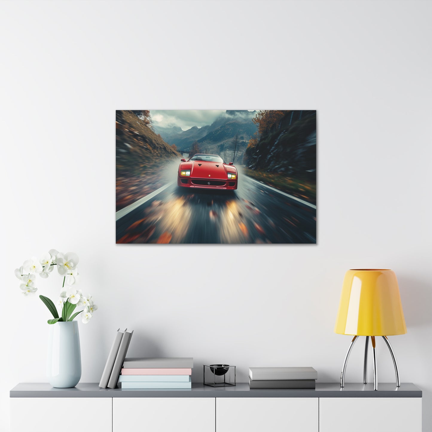 F40 Symphony: Ferrari's Blur of Autumn Velocity - Velocity Visions Canvas