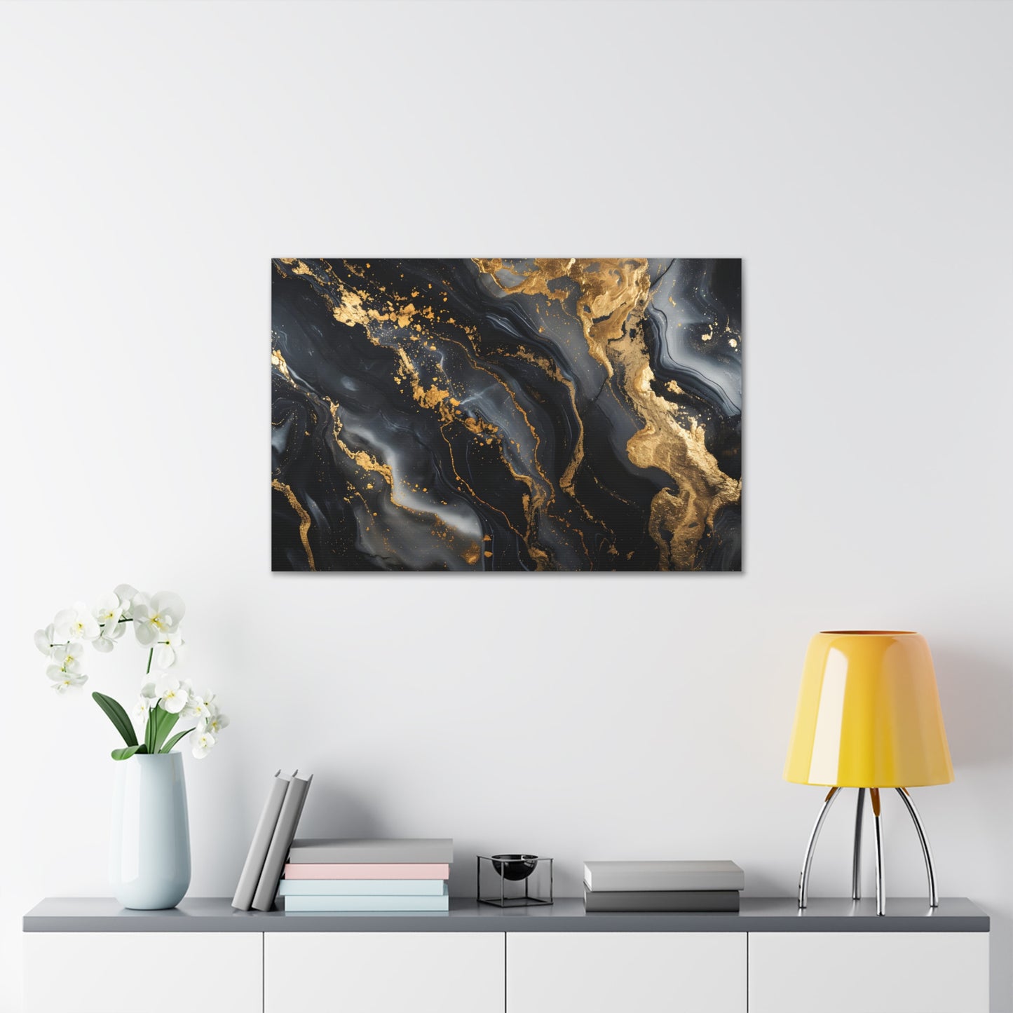 Marble Noir: A Gilded Symphony in Black and Gold - Marbleized Canvas