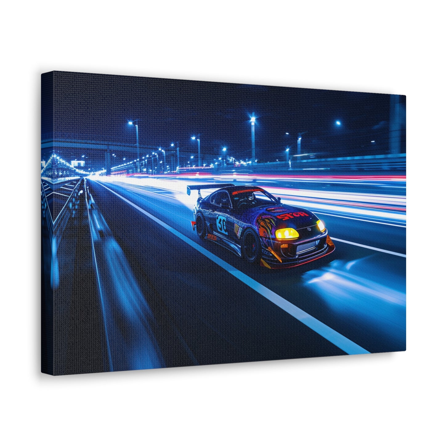 Neon Trails: Toyota Supra MK4 Racing through City Lights - Velocity Visions Canvas