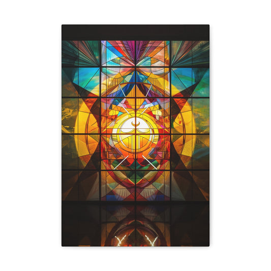 Stained Glass Reverie: Vibrant Geometry in Cathedral Hues - Sacred Geometry Canvas