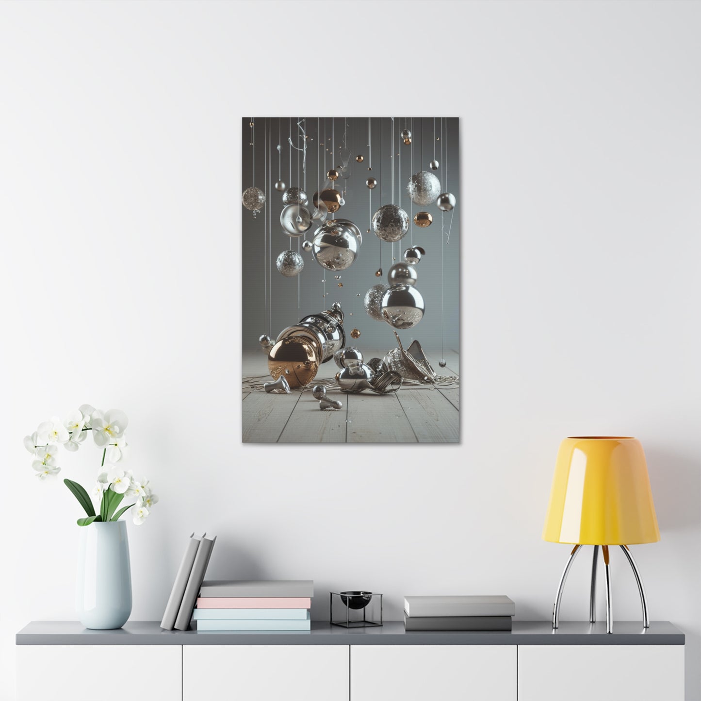 Metamorphic Fusion: Liquid Chrome Spheres - Abstract Harmony Canvas