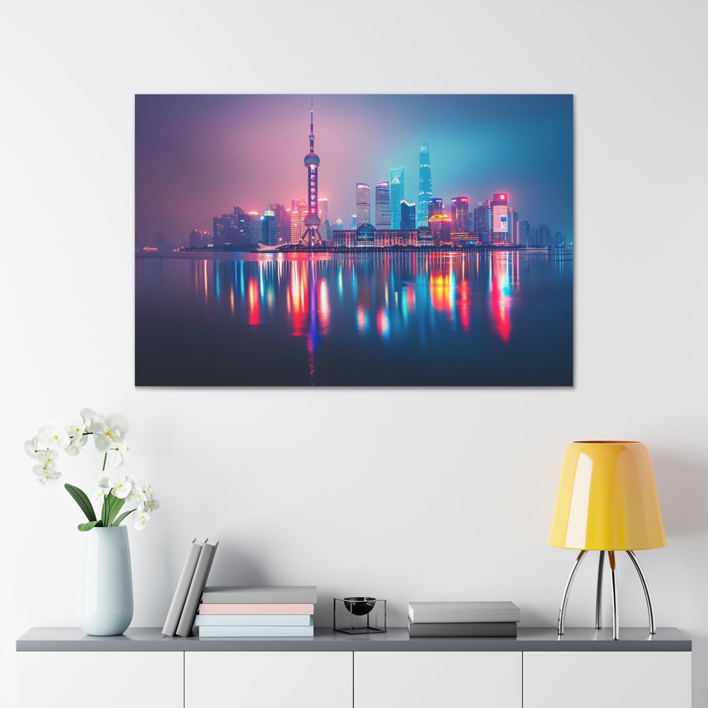 Neon Dreams: Shanghai Nightfall - Urban Epochs Canvas