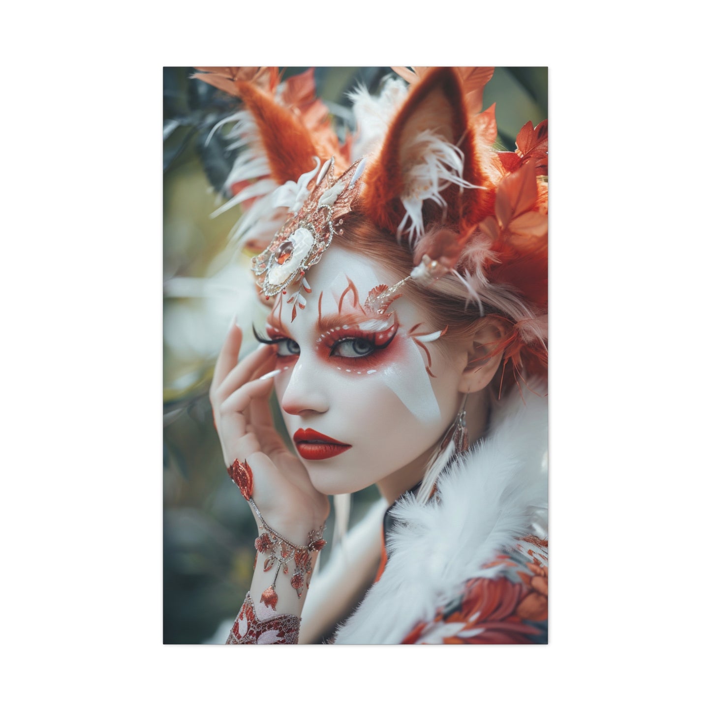 Vulpine Reverie: Kitsune and Woman Unveiled - Creatures from Beyond Canvas