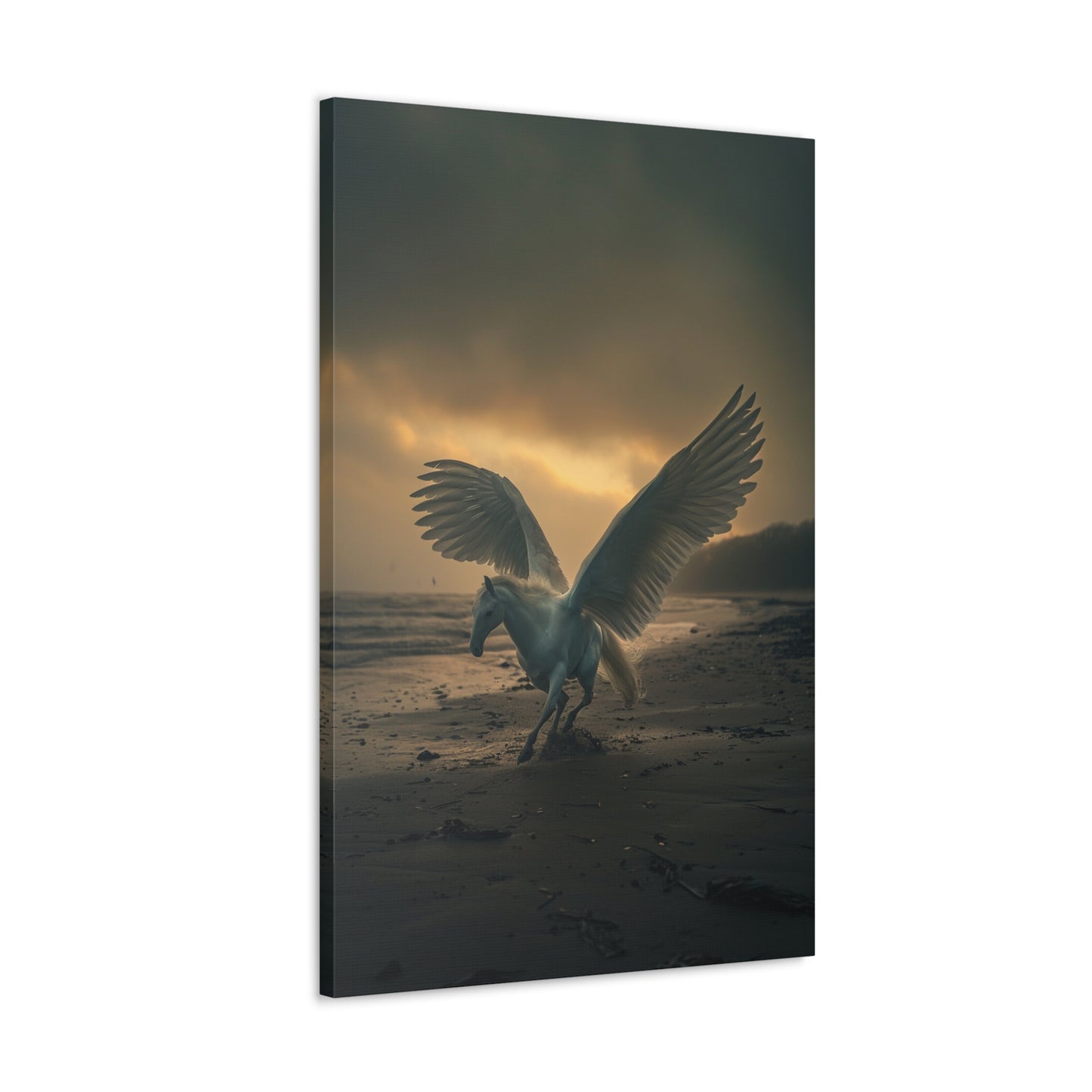 Nocturnal Serenity: Pegasus on the Beach - Creatures from Beyond Canvas