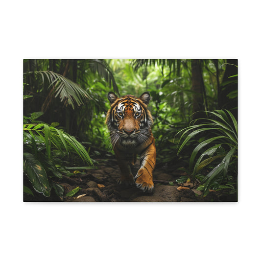 Enchanted Wilderness: Tiger's Graceful Stroll - Creatures of the Earth Canvas