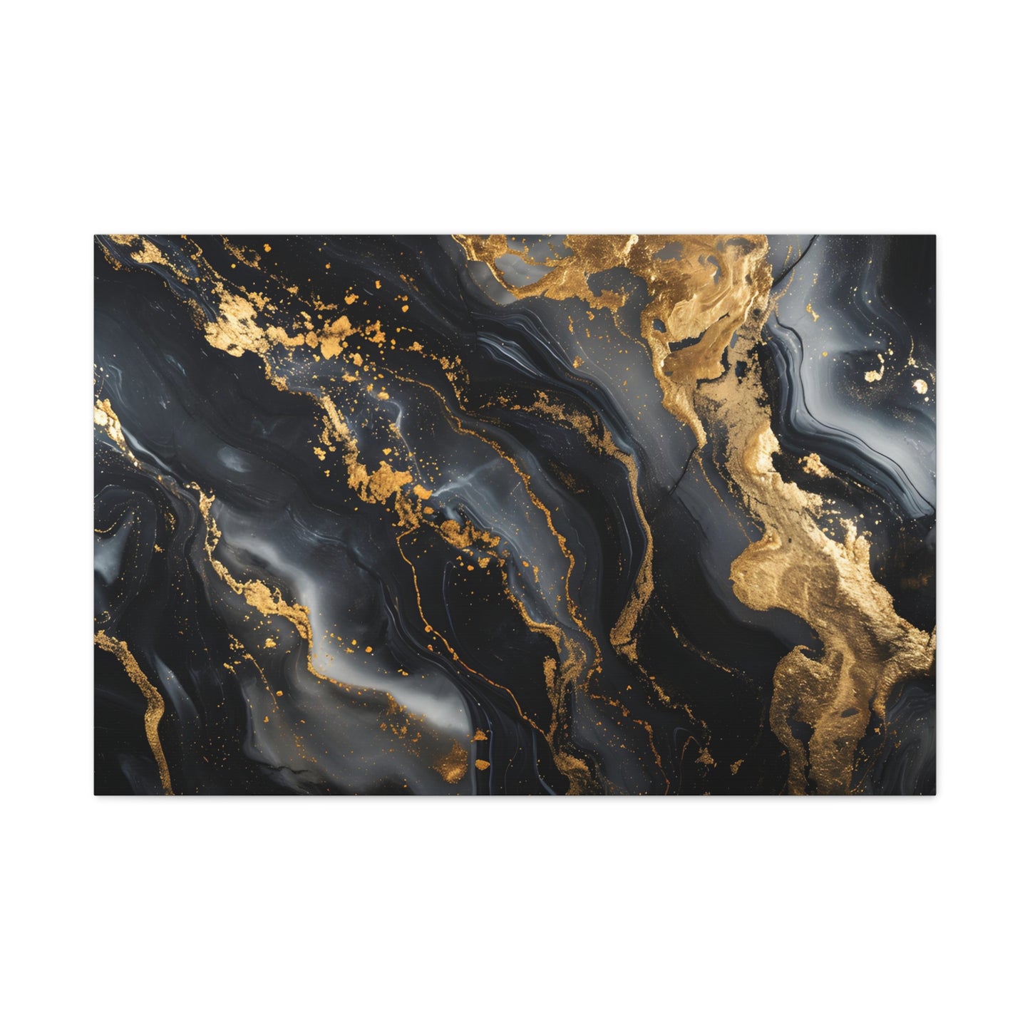 Marble Noir: A Gilded Symphony in Black and Gold - Marbleized Canvas