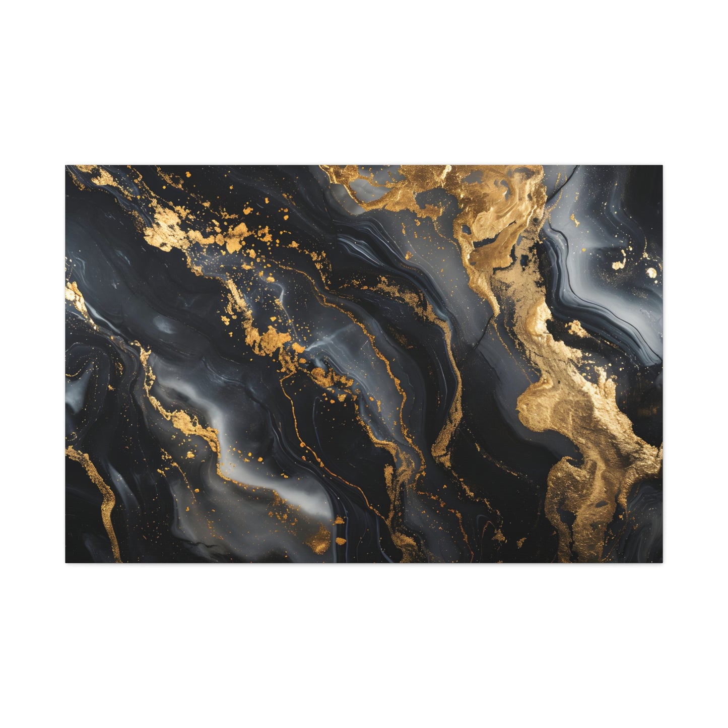 Marble Noir: A Gilded Symphony in Black and Gold - Marbleized Canvas