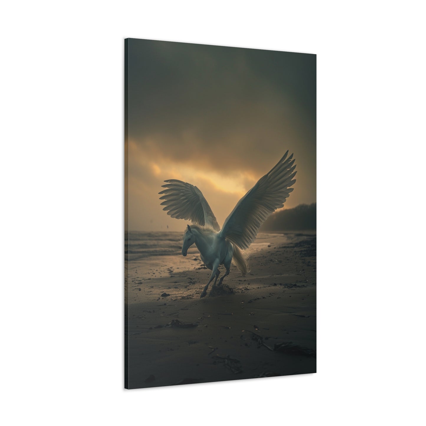 Nocturnal Serenity: Pegasus on the Beach - Creatures from Beyond Canvas