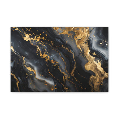 Marble Noir: A Gilded Symphony in Black and Gold - Marbleized Canvas