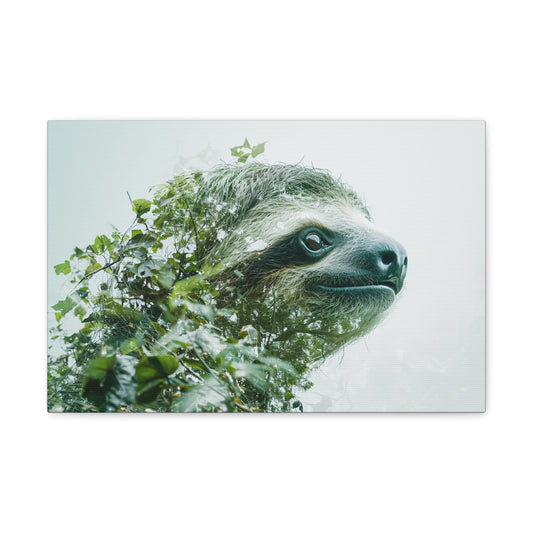 Serenity Unveiled: Double Exposure Sloth Harmony - Creatures of the Earth Canvas