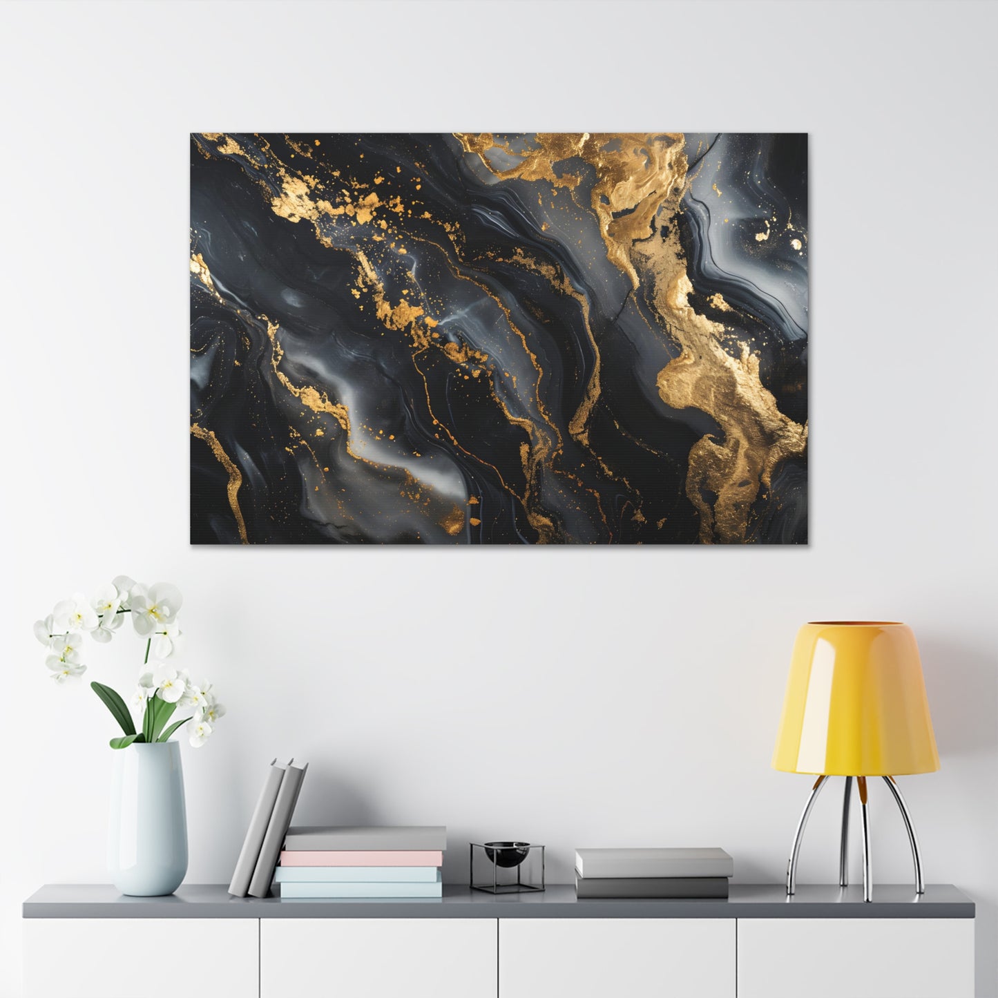 Marble Noir: A Gilded Symphony in Black and Gold - Marbleized Canvas