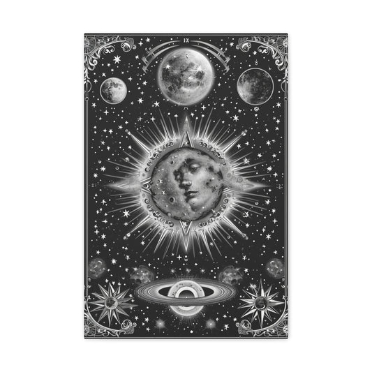 Celestial Embrace: Sun and Moon Connection - Celestial Dreams Canvas