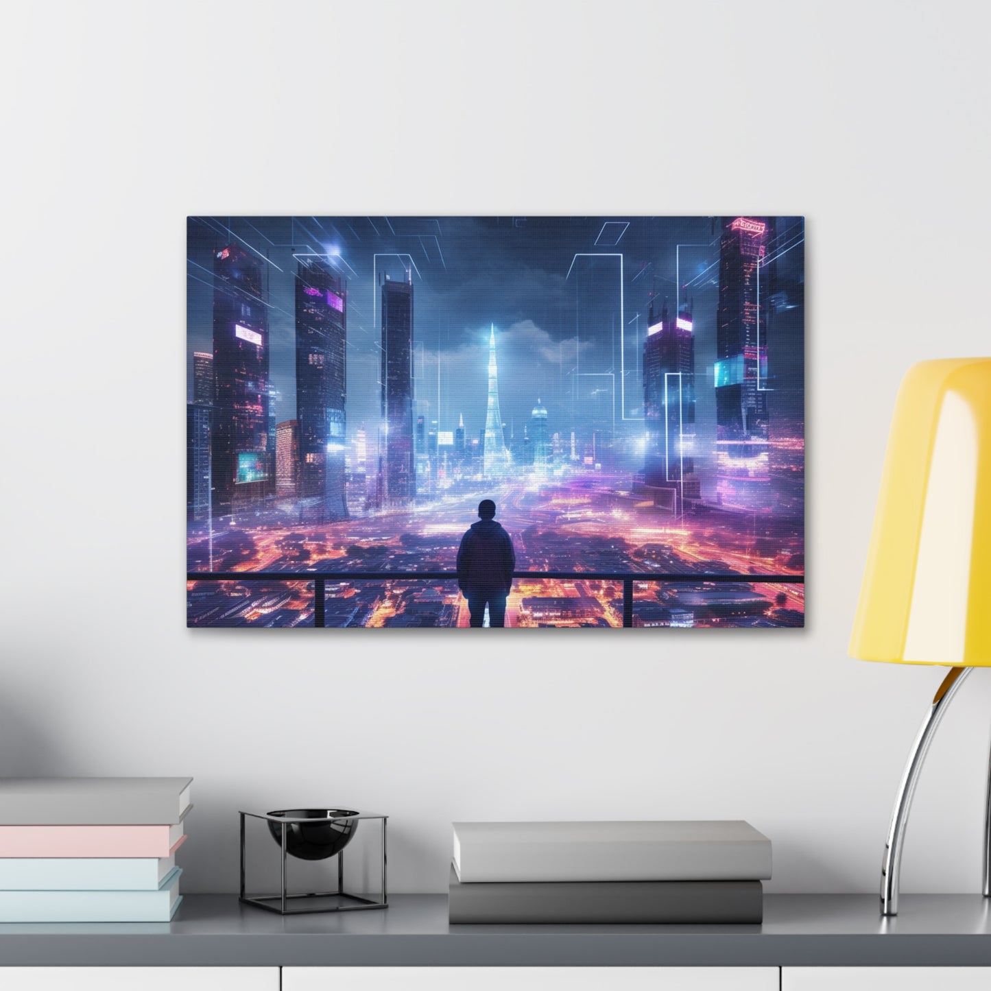 Luminous Utopia: Cyberpunk Nightscape - Urban Epochs Canvas