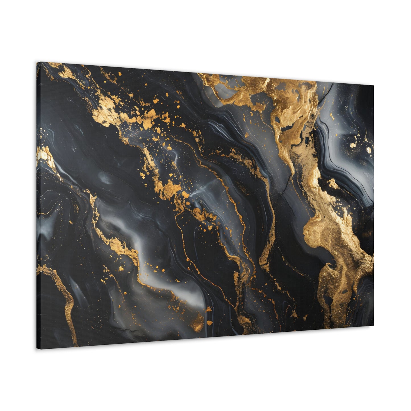 Marble Noir: A Gilded Symphony in Black and Gold - Marbleized Canvas