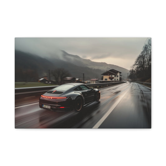 Grey Horizon Drive: Porsche 911's Elegant Journey through German Countryside - Velocity Visions Canvas