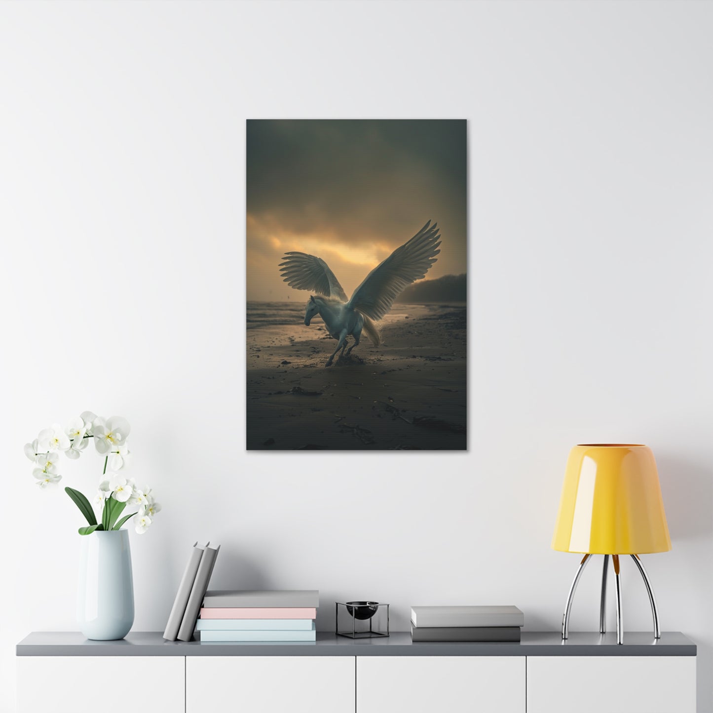 Nocturnal Serenity: Pegasus on the Beach - Creatures from Beyond Canvas