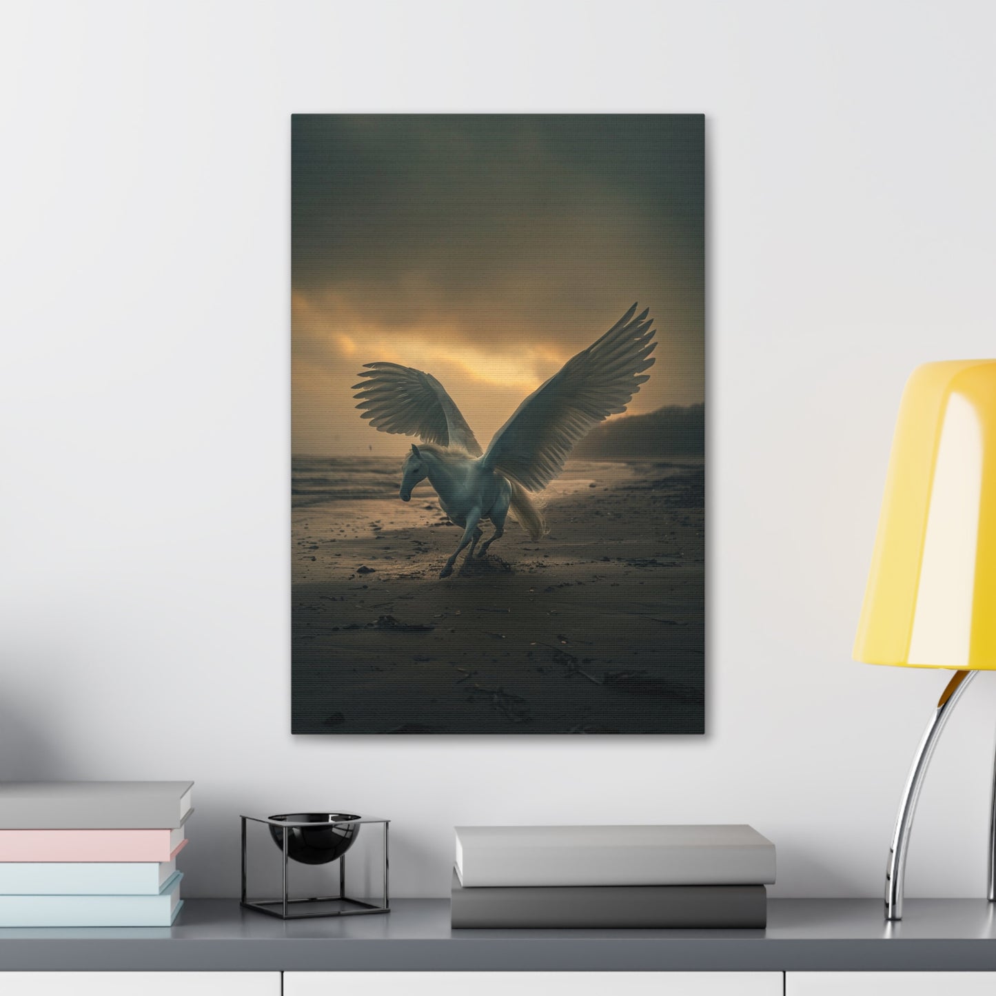 Nocturnal Serenity: Pegasus on the Beach - Creatures from Beyond Canvas